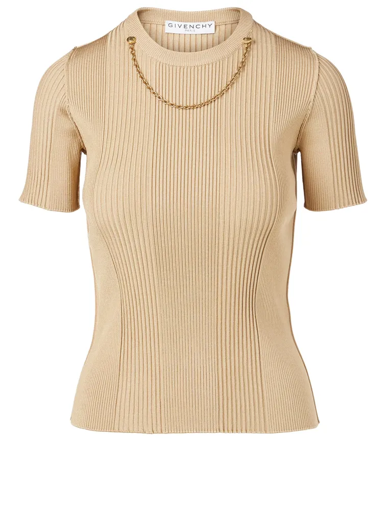 Ribbed Knit Top With Chain