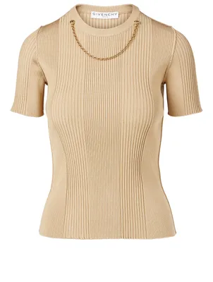 Ribbed Knit Top With Chain