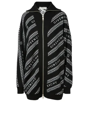 Wool Jacquard Cardigan Logo Chain Print