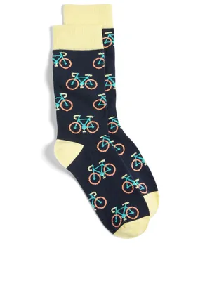 Combed Cotton Socks In Bicycle Print