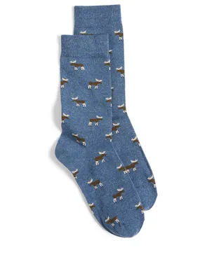 Combed Cotton Socks In Moose Print