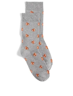 Combed Cotton Socks In Red Squirrel Print