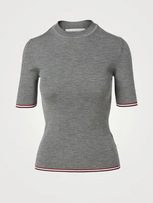 Wool Ribbed Short-Sleeve Sweater
