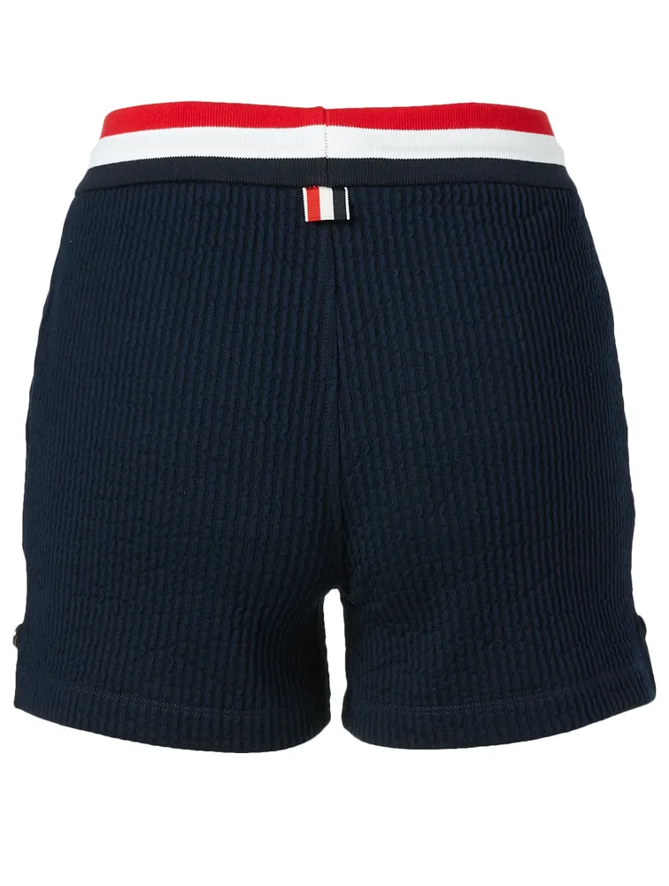 Cotton Seersucker Shorts With Striped Waistband