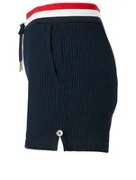 Cotton Seersucker Shorts With Striped Waistband