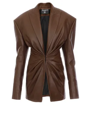 Leather Draped Long Blazer