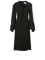 Long-Sleeve Midi Dress With Keyhole