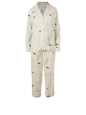Long Cotton Pyjama Set Cygnus Swan Print