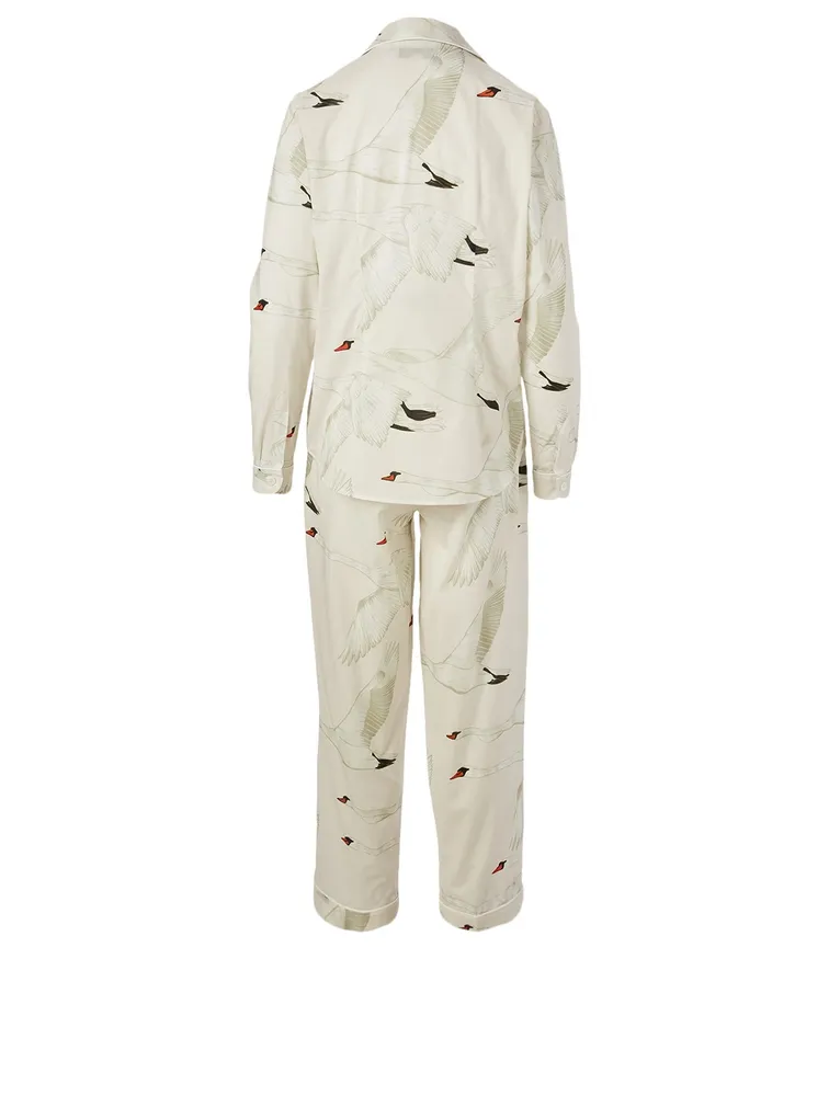 Long Cotton Pyjama Set Cygnus Swan Print