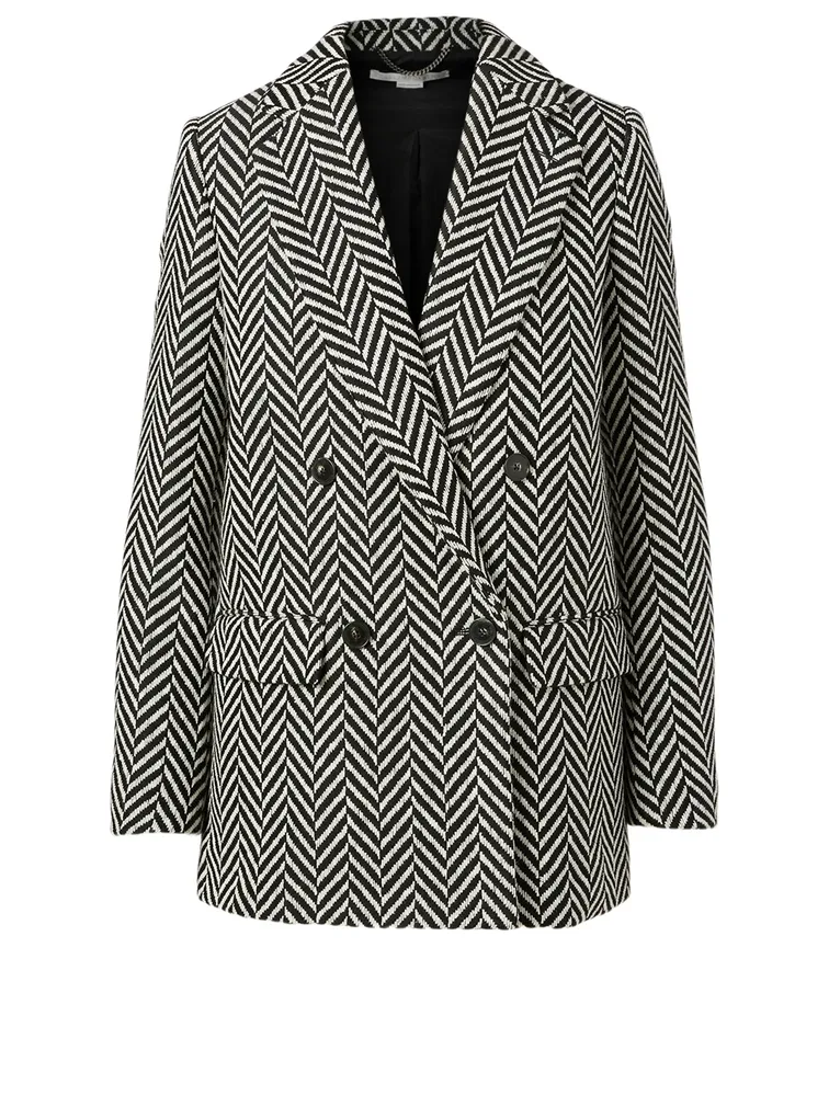 Milly Wool-Blend Double-Breasted Blazer Herringbone Print