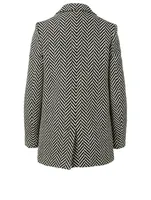 Milly Wool-Blend Double-Breasted Blazer Herringbone Print