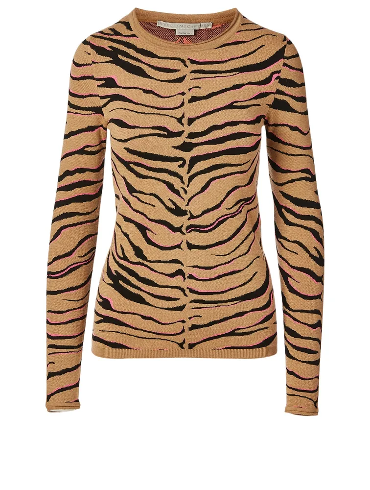 Wool-Blend Knit Top Tiger Print