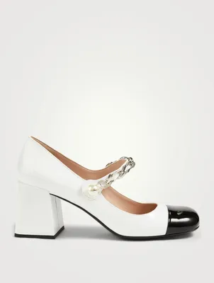 Patent Leather Mary Jane Pumps With Pearl Strap