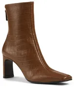 Trim Croc-Embossed Leather Heeled Ankle Boots