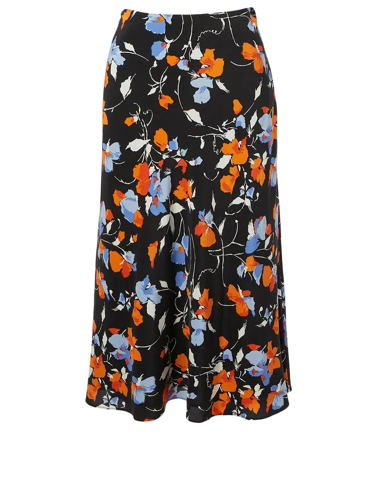 Brystal Silk Midi Skirt Floral Print