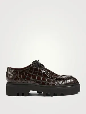 Croc-Embossed Leather Lace-Up Platform Shoes