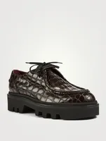 Croc-Embossed Leather Lace-Up Platform Shoes