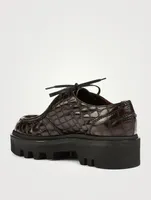 Croc-Embossed Leather Lace-Up Platform Shoes