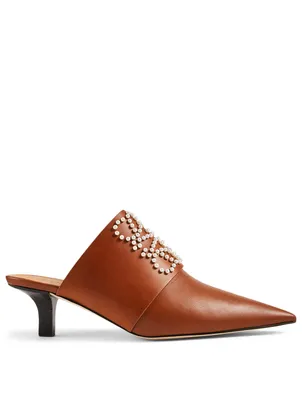 Pointy Leather Mules With Pearl Anagram