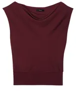 Silk Draped Cap-Sleeve Blouse