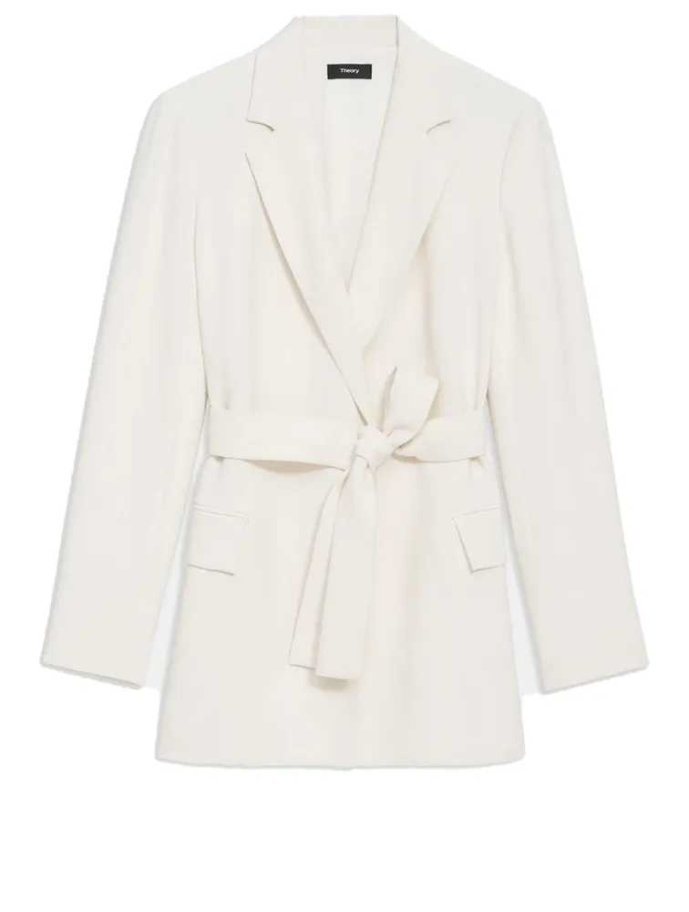 Crepe Blazer With Self-tie Belt