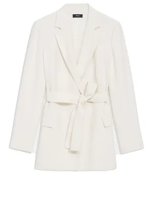 Crepe Blazer With Self-tie Belt