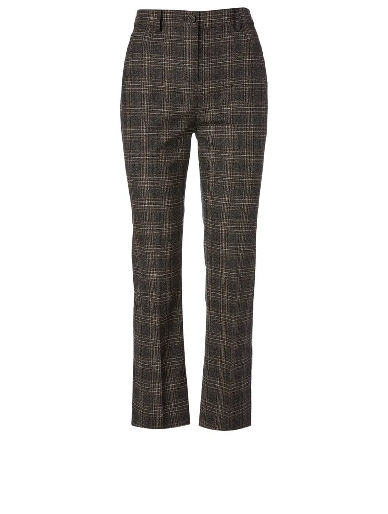 Wool Stretch Pants Plaid Print