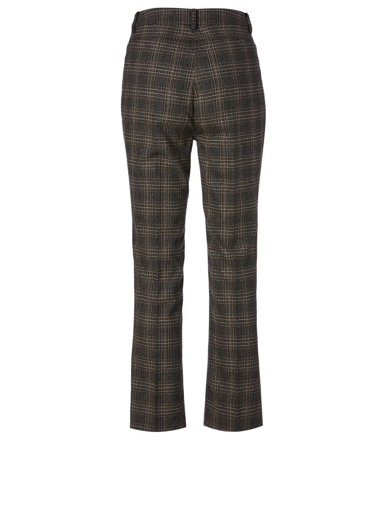 Wool Stretch Pants Plaid Print