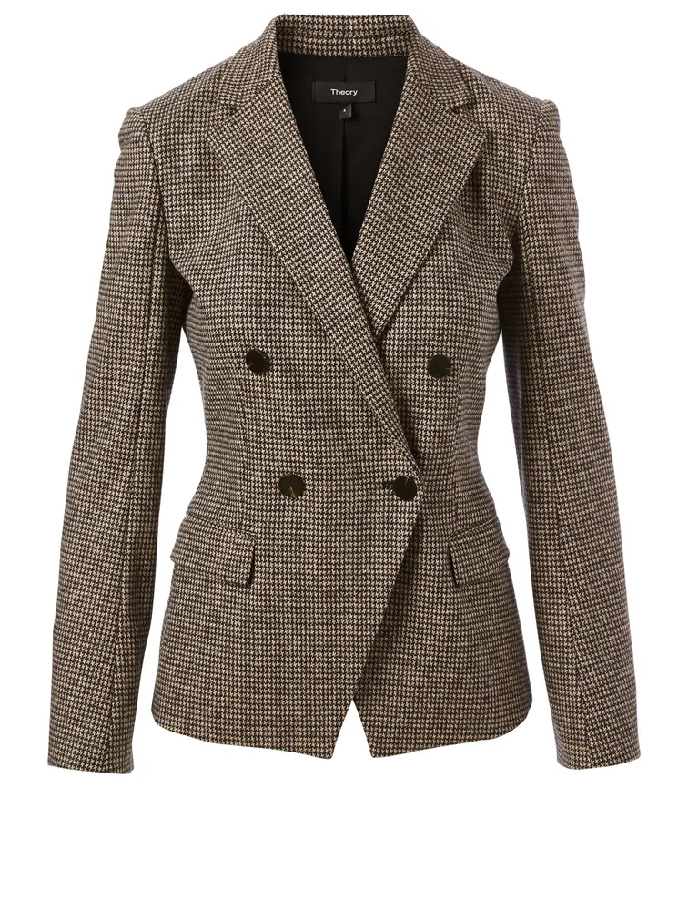 Wool-Blend Angled Blazer Houndstooth Print