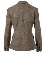 Wool-Blend Angled Blazer Houndstooth Print