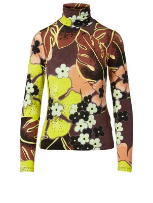 Hask Turtleneck Knit Top Floral Print