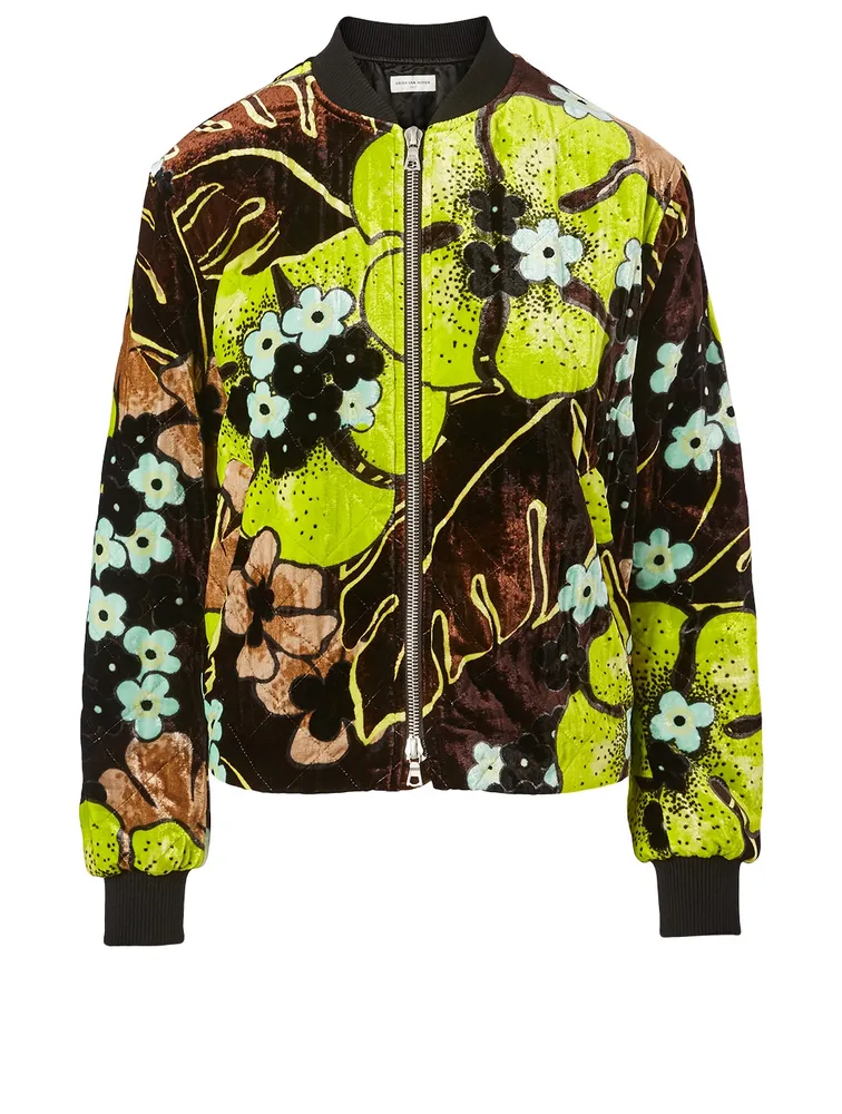 Velvet Quilted Blouson Jacket Floral Print