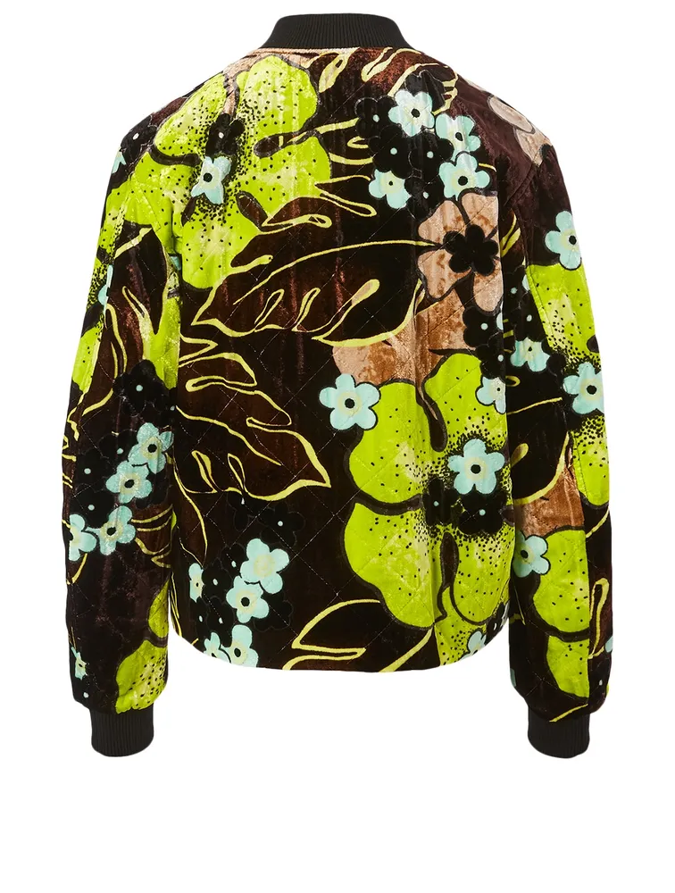 Velvet Quilted Blouson Jacket Floral Print