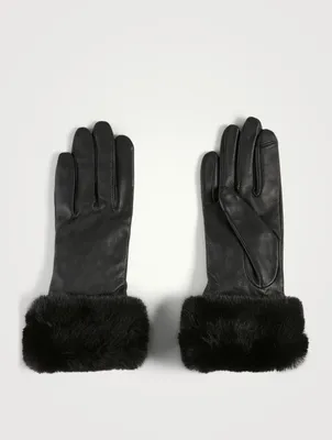 Leather Tech Gloves With Faux Fur Cuff