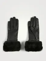 Leather Tech Gloves With Faux Fur Cuff
