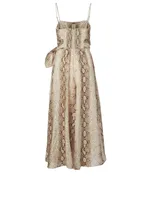 Bellitude Linen Midi Dress Snake Print