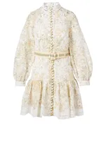 Amelie Linen Embroidered Mini Dress With Belt