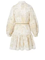 Amelie Linen Embroidered Mini Dress With Belt