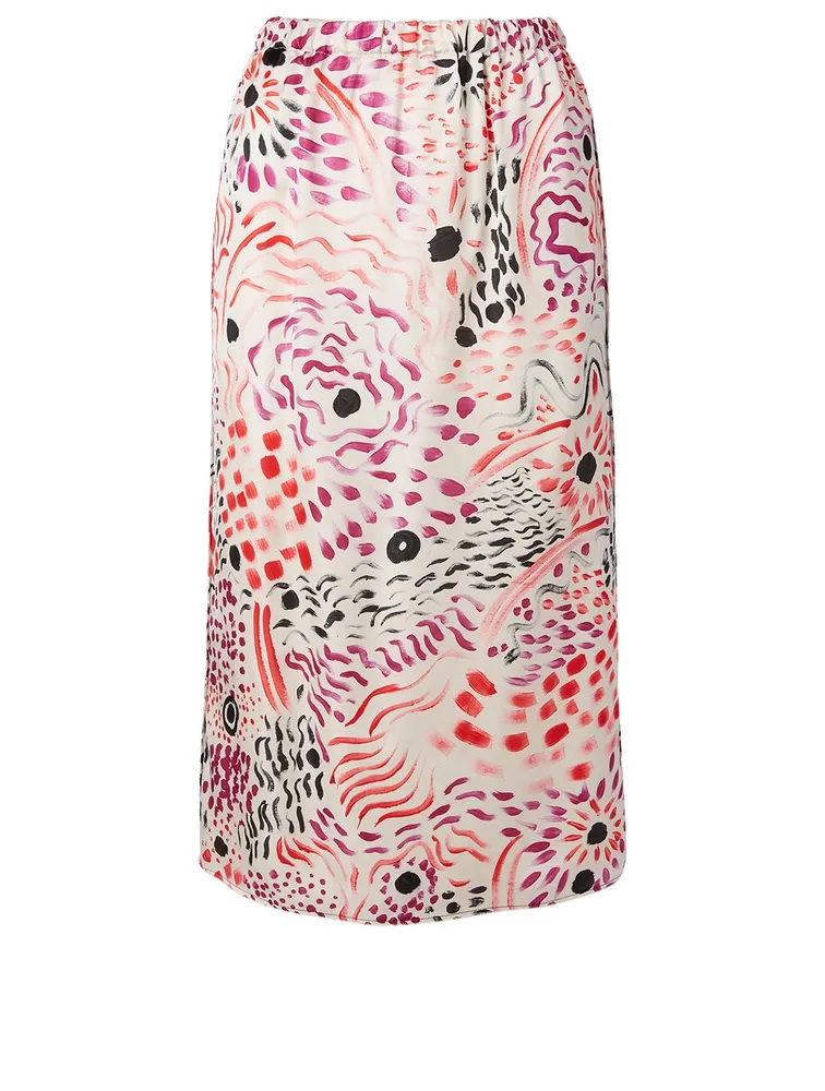 Satin Midi Skirt Fiery Vision Print