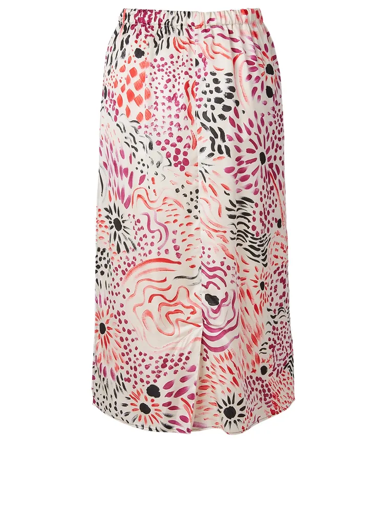 Satin Midi Skirt Fiery Vision Print