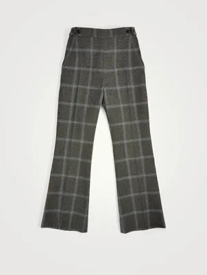 Wool Cropped Flare Pants Check Print