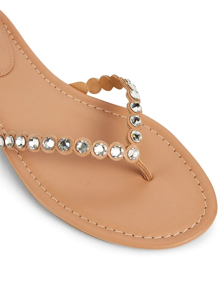 Tequila Crystal Leather Thong Sandals