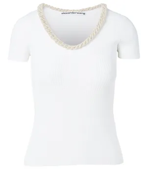 Trapped Chain Short-Sleeve Knit Top