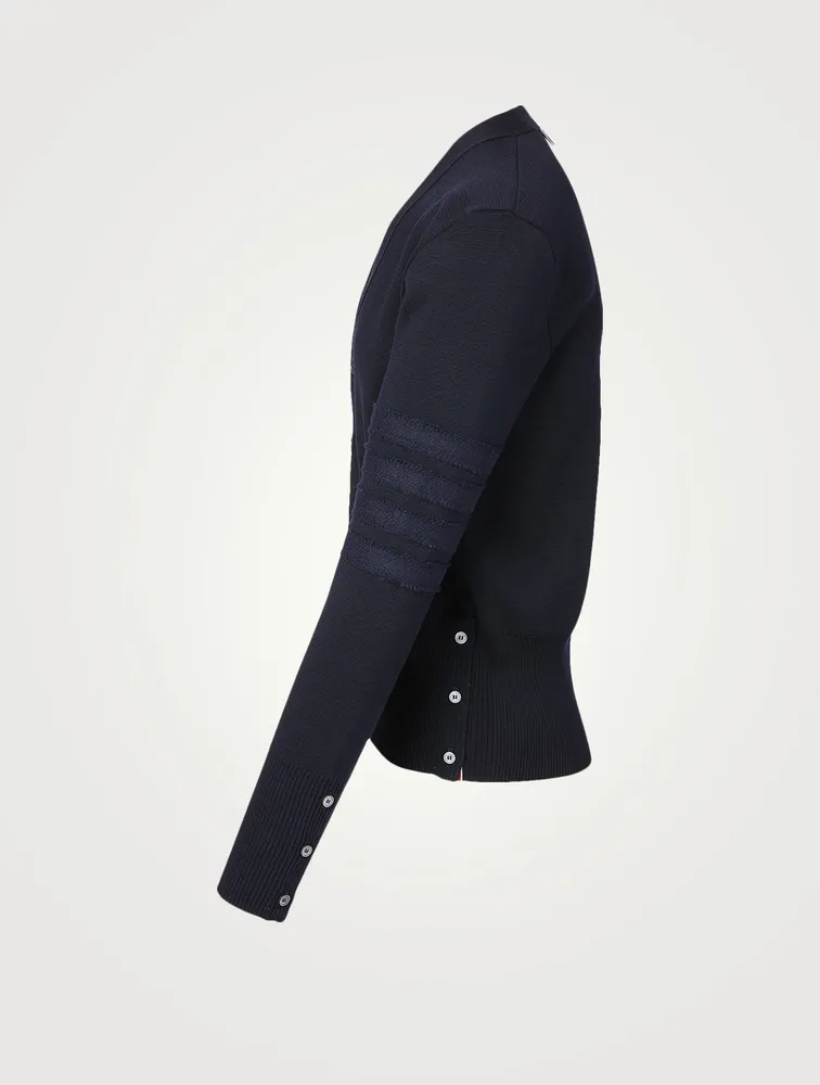 Wool Milano Stitch Cardigan With Four-Bar Stripe