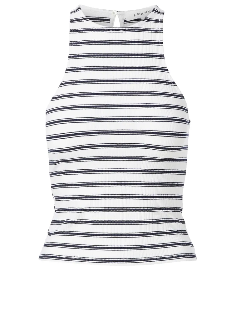 Racer Keyhole Tank Top Striped Print