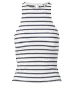 Racer Keyhole Tank Top Striped Print