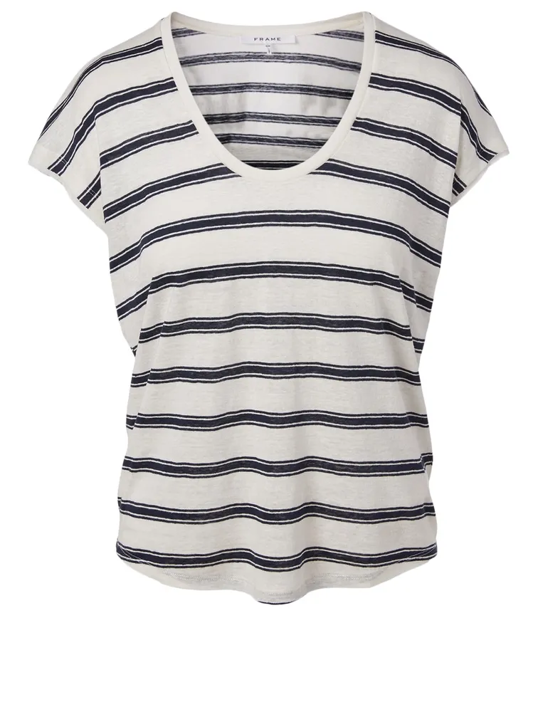 Easy Scoop Linen T-Shirt Striped Print