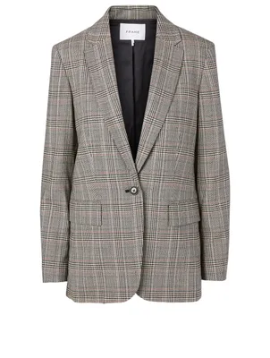 Wool-Blend Boyfriend Blazer Plaid Print