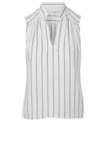 Cali Silk Sleeveless Top Striped Print