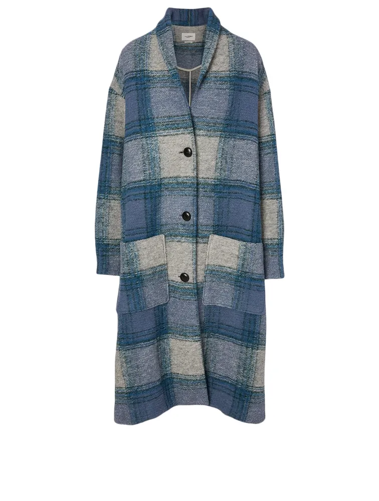 Elayo Wool-Blend Blanket Coat Plaid Print